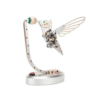 Victmax Metal Bionic Hummingbird Model, Dynamic Mechanical Bird Sculpture with Transmission Mechanism, Desktop Art Display Collectible (Semi-Finished Version)
