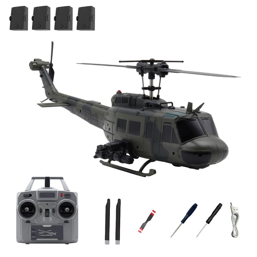 C032 UH-1 Huey RC Helicopter for Adults, 1/48 Scale 2.4G 6CH 6-Axis Gyro Flybarless Brushless RC Helicopter with One-Key 3D Inverted Flight, Altitude Hold, Optical Flow & TOF Positioning - RTF