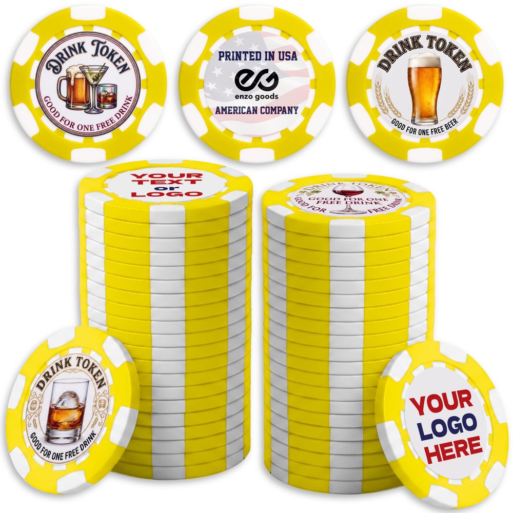 Enzo Goods Custom Drink Tokens | Custom Poker Chip Set of 5-500 | Personalized Drink Tokens | Custom Poker Chips Set with Logo