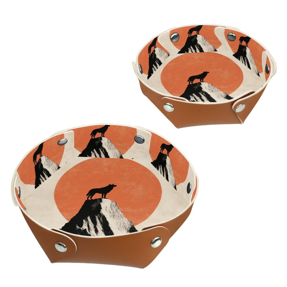 2 Pcs PU Dice Holder Folding for RPG DND Table Games, Dice Trays Storage Box Portable Folding Rolling Dice Tray, Wolf Red Moon Illustration
