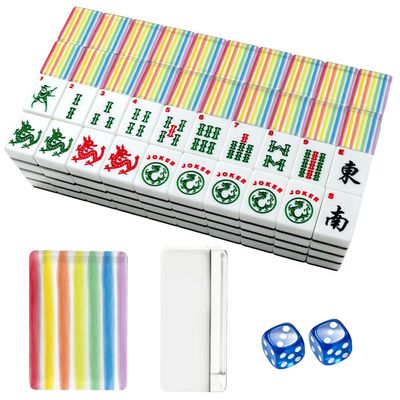 VETEB American Mahjong Tile Set Rainbow Shades Watercolor Brush Stripes Seamless Strip Watercolor 166 Acrylic Mahjong Tiles 1.4" Large Mahjong Game Set with Bag and Accessories for Gift Travel Party