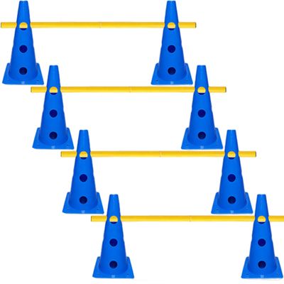 Hotainoys Dog Obstacle Course Set, Puppy Play Gym, Adjustable Hurdles & Training Tools for Backyard, Blue Cones & Yellow Poles (9.06in Cones, 39.37in Poles) Dog Obstacle Course Backyard
