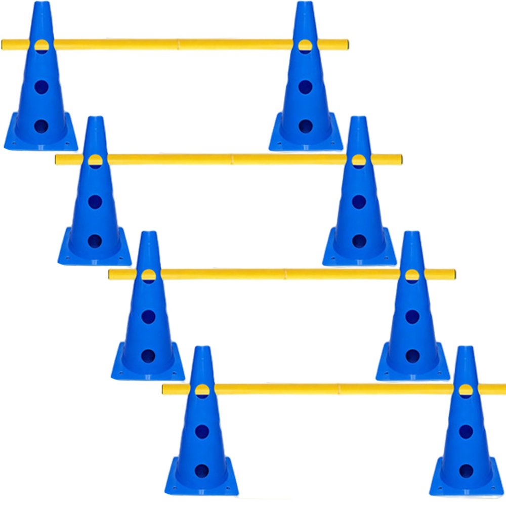 Hotainoys Dog Obstacle Course Set, Puppy Play Gym, Adjustable Hurdles & Training Tools for Backyard, Blue Cones & Yellow Poles (9.06in Cones, 39.37in Poles) Dog Obstacle Course Backyard