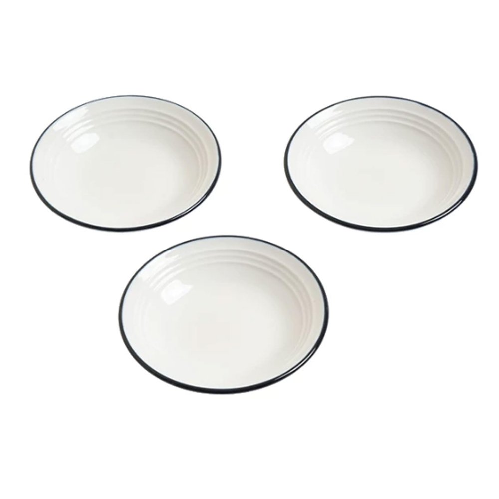 lstyty Montessori Small Ceramic Plates Set, Blue Rim Mini White Dishes, Practical Life Accessories for Sorting (3pcs)