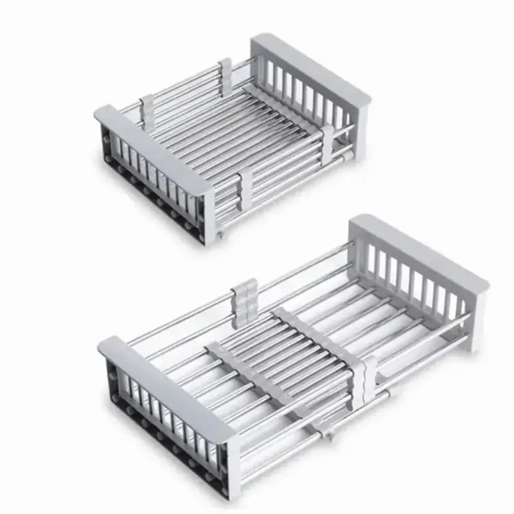 HHUAXIPSC Hhuaxips Adjustable Immersion Sink, Stainless Steel Drainage Basket, No Drilling Required, Expandable Sink Drain Rack, Kitchen Storage, Fruit and Vegetable Cleaning