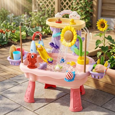 NewGtuizi Play Sink for Toddlers 1-3, Water Table for Toddlers 1-3 Play Sink with Running Water Electric Circulation Toy with Adjustable Legs Multi- Activities, Style-, Table