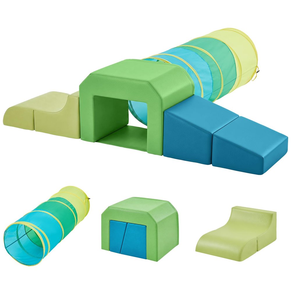 JungleDove PU Leather Foam Climbing Blocks: with Toddler Crawl Tunnel Toy