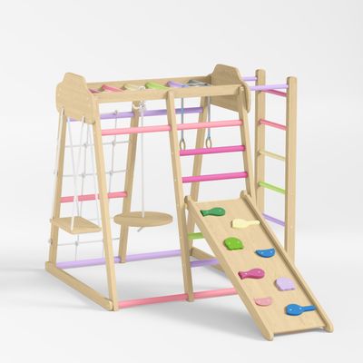 Indoor Jungle Gym 9-in-1 Wooden Climbing Playset with Slide and Swing
