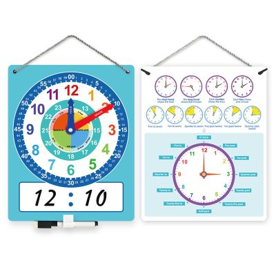 WTWU Sided Erasable Clock Learning Model with Adjustable Arm for Classroom Time Learning Teaching