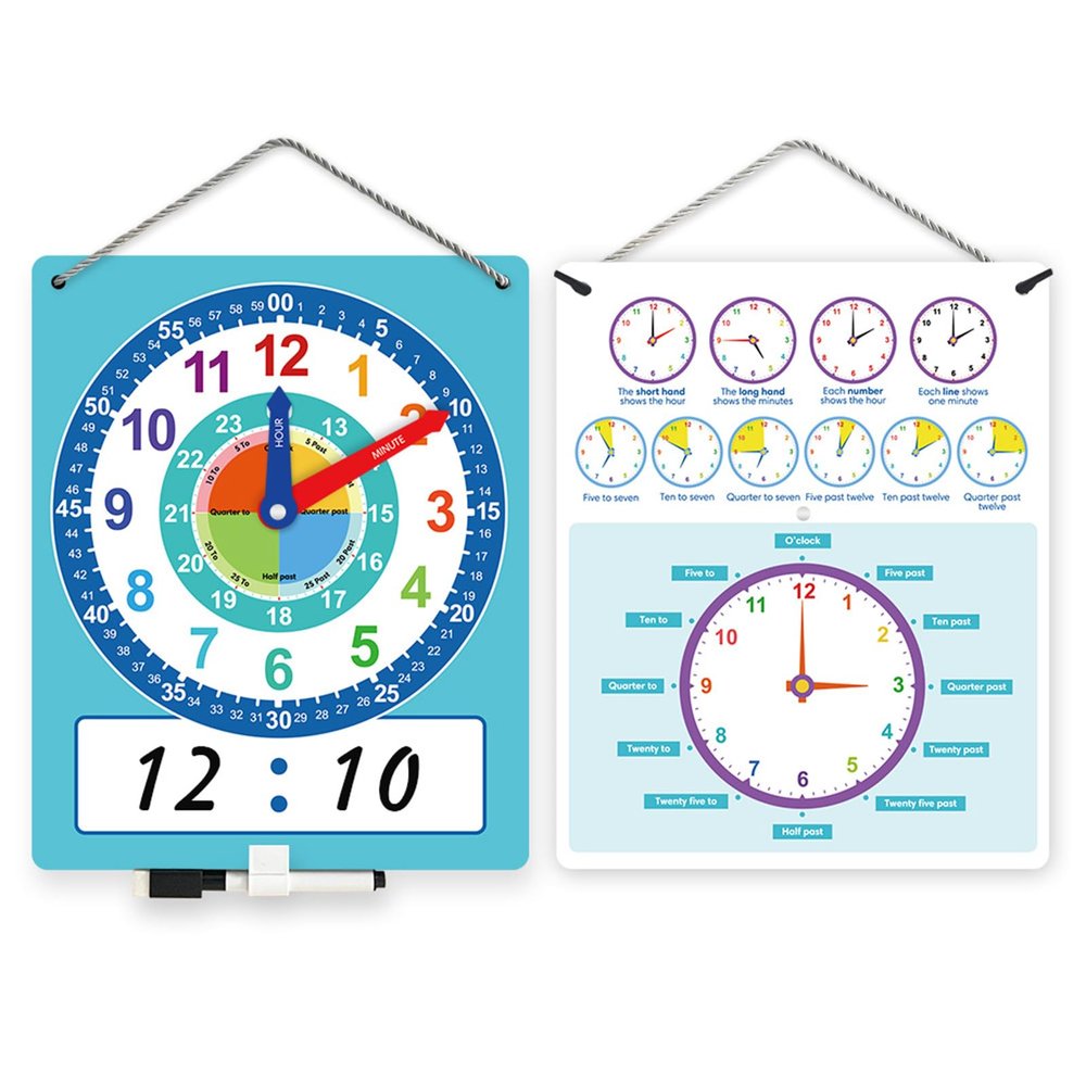 WTWU Sided Erasable Clock Learning Model with Adjustable Arm for Classroom Time Learning Teaching