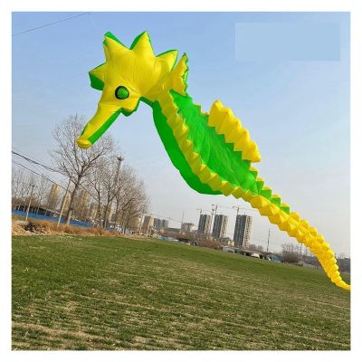 10M Seahorse Kite Pendant LINE Laundry Ripstop Nylon Easy to Fly(Yellow)