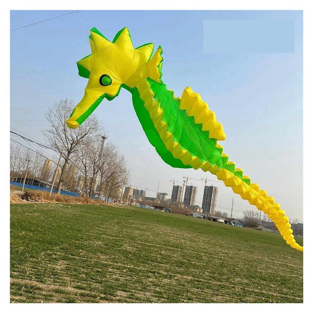 10M Seahorse Kite Pendant LINE Laundry Ripstop Nylon Easy to Fly(Yellow)