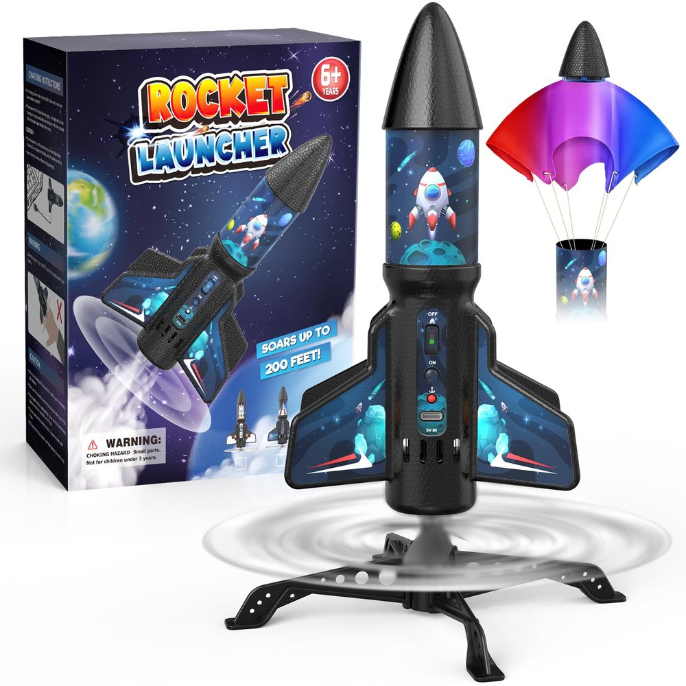 Spinner Rocket Launcher for Kids 200ft Self Launching Rocket Toy Gift