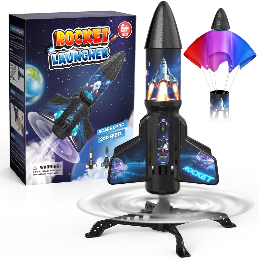 Spinner Rocket Launcher for Kids 200ft Self Launching Rocket Toy Gift