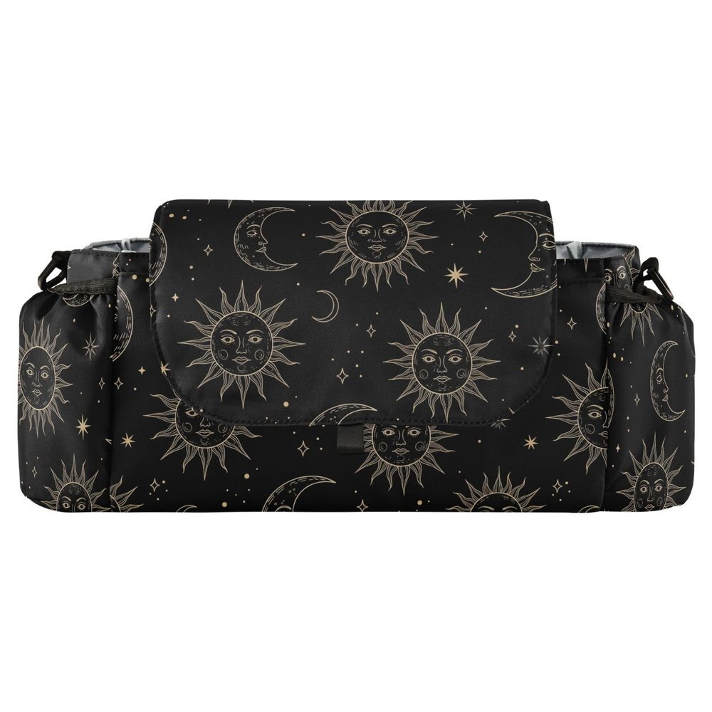 Jynexis Sun Moon Black Print Universal Stroller Organizer with Shoulder Strap & Cup HolderBaby Stroller Caddy Bag for Walking and Shopping