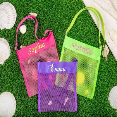 Personalized Shell Bags for Boy and Gril,Custom Embroidered Kids Beach Bag,summer Birthday Gift,Pool Toy Bags