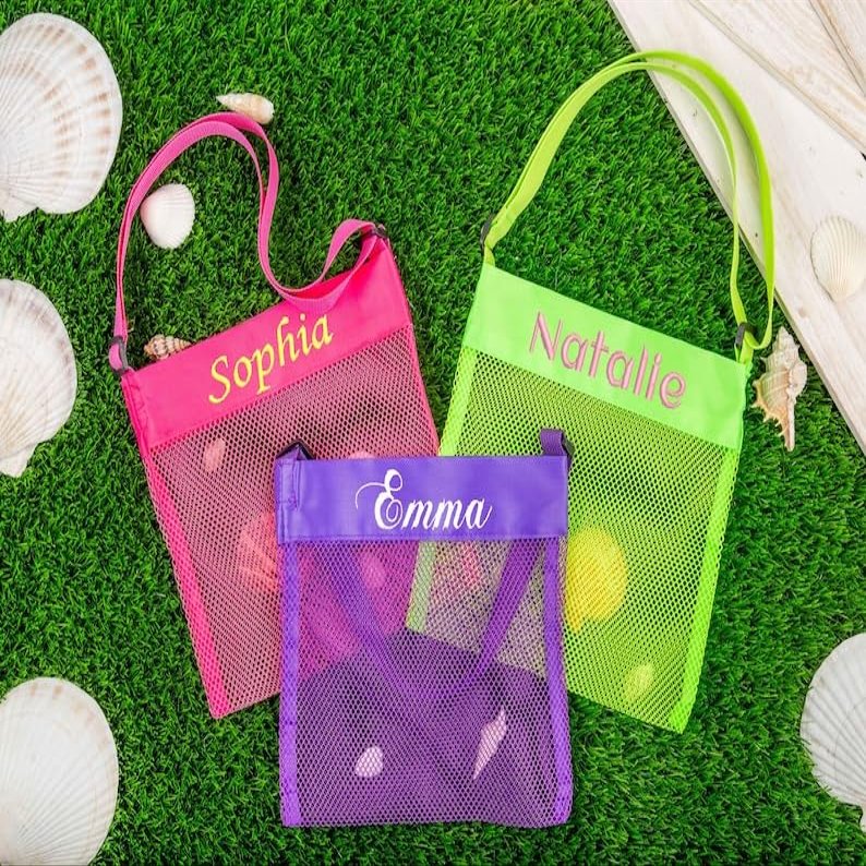 Personalized Shell Bags for Boy and Gril,Custom Embroidered Kids Beach Bag,summer Birthday Gift,Pool Toy Bags