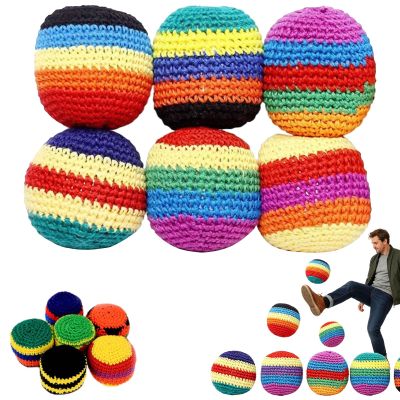 Hand-Made Knitted Footbag, 6/12/24 PCS Knitted Hacky Bag Set, Crochet Kick Bags for Adults, Colorful Juggling Footbag for Outdoor Party Game, Handwoven Toss Pack (6PCS)