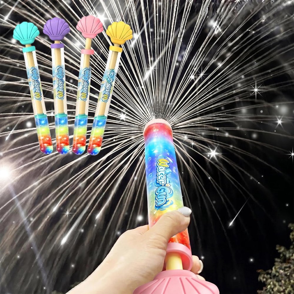 2026 Upgraded Glowing Rainbow Led Water Blaster, Pull Push Fireworks Water Gun with Lights,Light Up Fire Water Gun, Summer Pool, Backyard, Beach, Birthday Party Outdoor Game (4pcs)