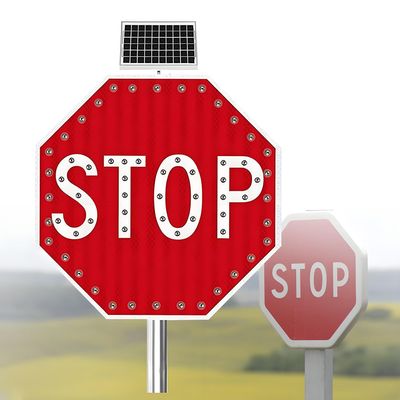 Stop Sign, Aluminum Octagon Road Signs Traffic Signs, Solar Power Stop Flashing Traffic Signs, Day/Night Visibility (Multicolor 80cm(32in))