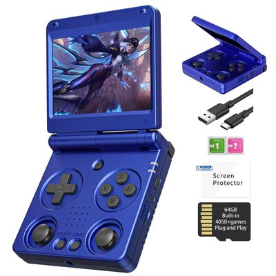 Anbernic RG34XXSP FILP Retro Handheld Game Console RG34XX SP Portable Game Console Linux 3.4 ''IPS 64G Card with 3545+Preloaded Games 3300mAh RG 34XXSP Retro Gaming Console WiFi HDMI Bluetooth Blue