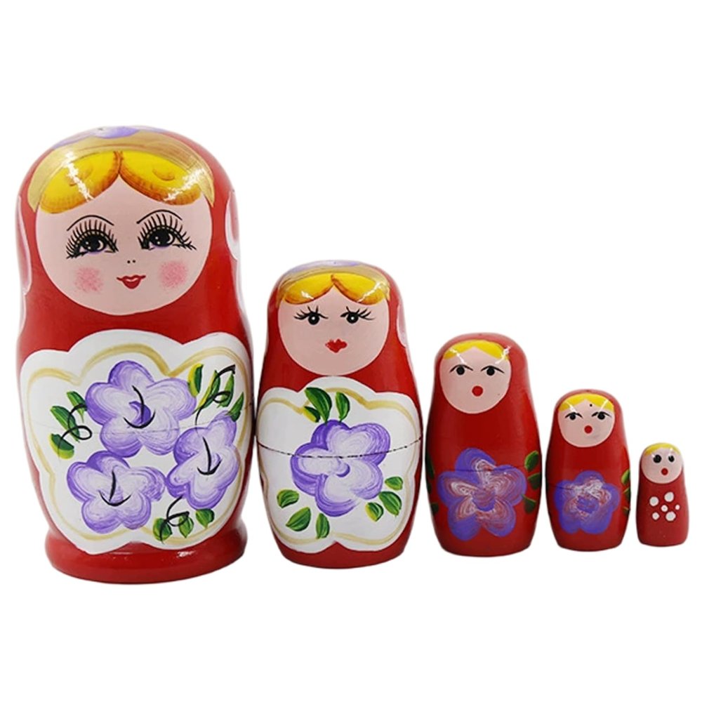 Gemuseeee 5-Layer Wooden Russian Nesting Dolls Matryoshka Dolls for Kids Traditional Folk Art Home Decor Present