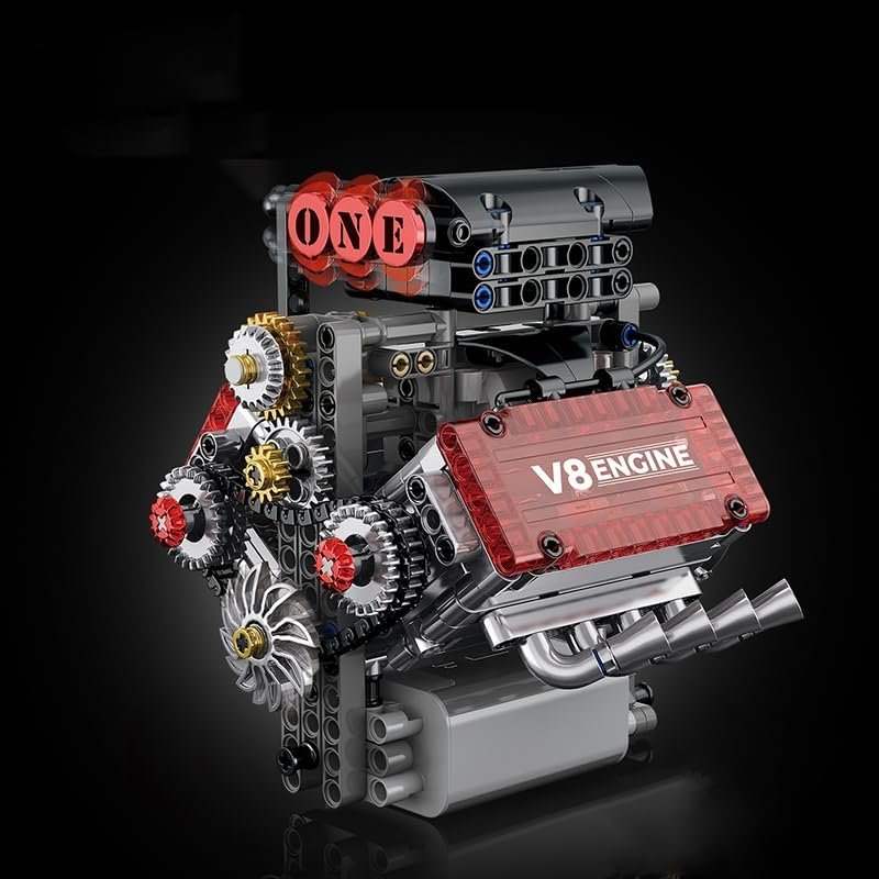 AWEJRIX 500+ PCS V8 Engine Model Building Kit, Mechanical STEM Toy for Adults, Transparent Cylinder Head with Piston Linkage, Creative Collectible Desktop Display