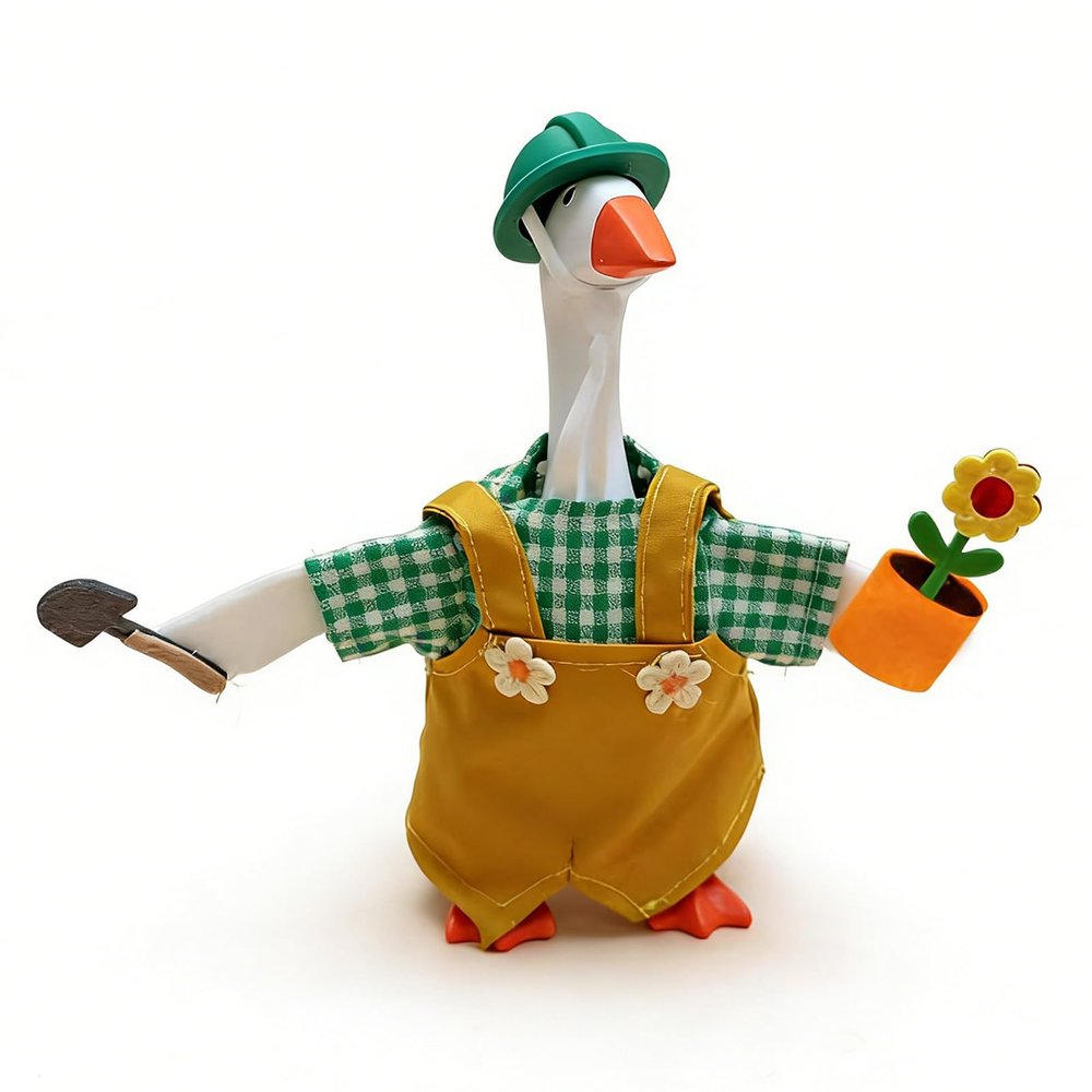 Muspeczenith Gardener Desk Goose Outfits 7 Inch Mini Desktop Goose Clothes with Flower and Shovel (Multi-Color, S)
