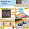 Educational Wooden Outdoor Mud Kitchen for Kids Pretend Play Sand & Water Table Includes Basin, Faucet, Chalkboard, Storage Shelves view 2