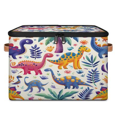 Honeybaby Storage Bins with Lids, Colorful Dinosaur Fabric Storage Box with Zipper Collapsible Decorative Basket Closet Container for Clothes, Organizing, Shelves