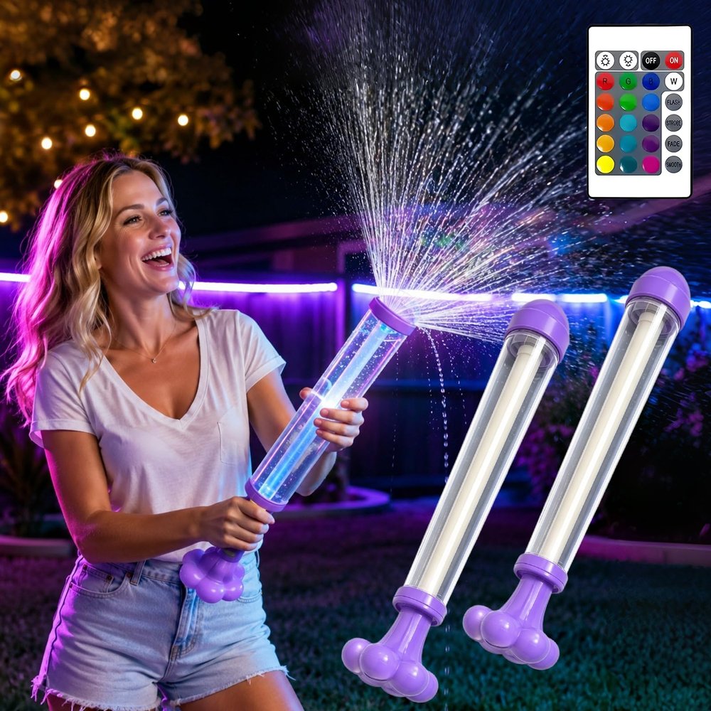 13.8" Glowing Rainbow LED Water Blaster | Summer Fun that Pops Like Magic, LED Water Blaster with Rainbow Lights - Glow in The Dark Water Gun for Adults, for Outdoor Summer Party (2PCS)
