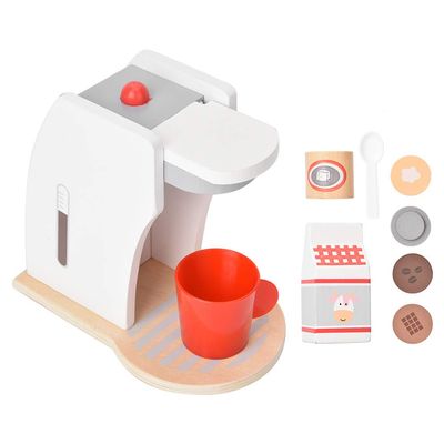 Omquot Educational Wooden Coffee Machine Toy for Color Perception and Creativity Development, Analog Switch for Realistic Experiences, Kitchen Toy for