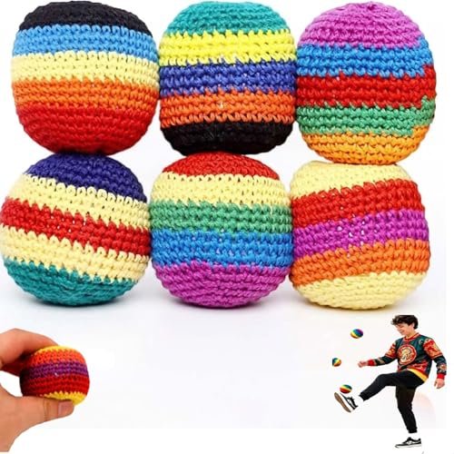 3-6PCS Hand-Made Knitted Hacky Bags,2026 Upgraded Hacky Footbags Knitted,Crochet Kick Bags for Outdoor Party Game (6pcs)