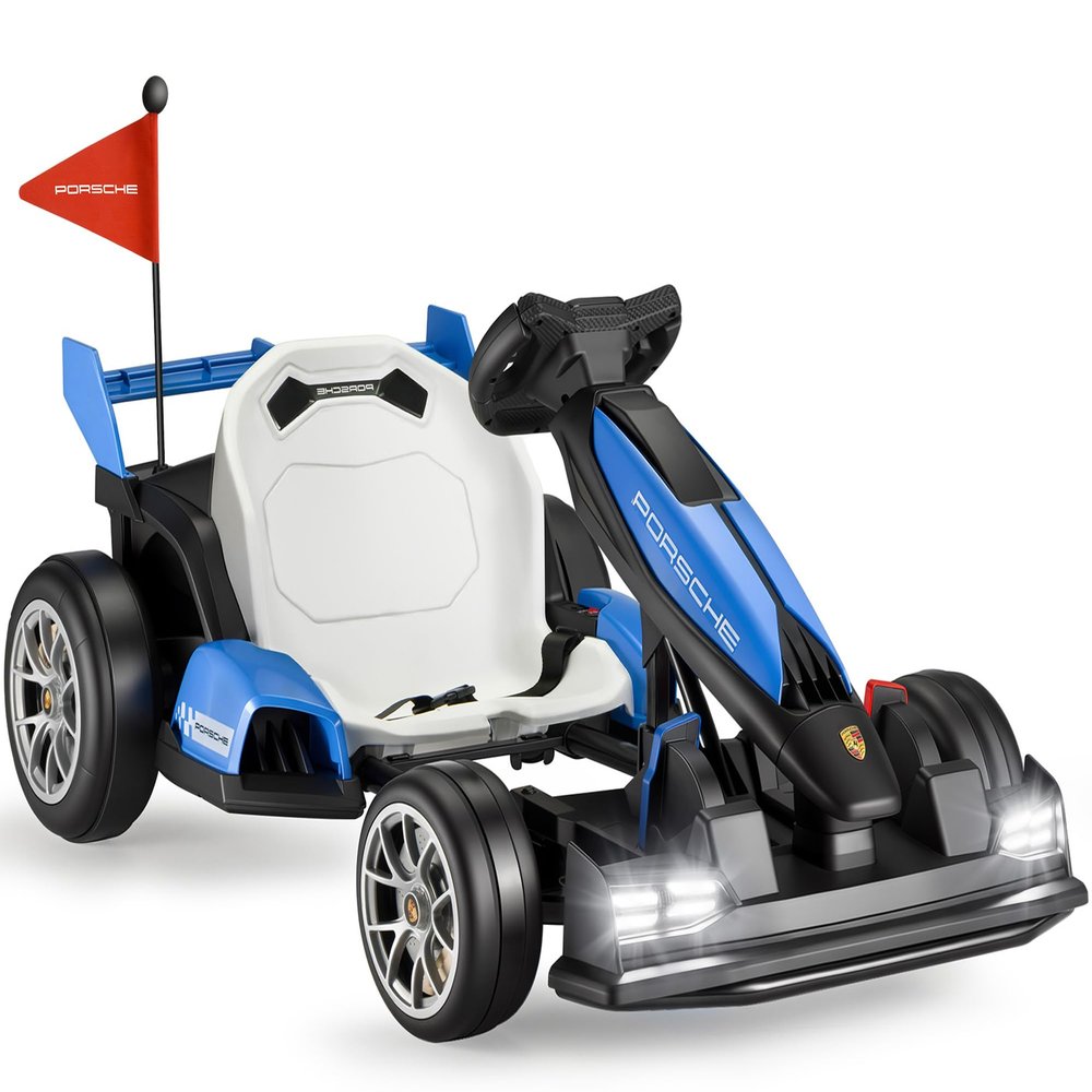Okay Run 24V Electric Go Kart for Kids, Licensed Porsche Drift Kart, Blue