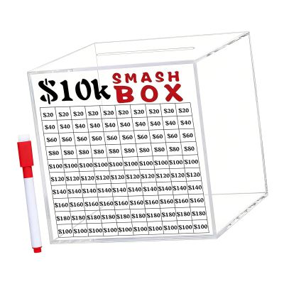 10K Smash Box,Clear Acrylic Unbreakables Piggy Banks Adult,Money Saving Challenge for Cash Coin,Must Break to Open Break to Open and Coin Collection