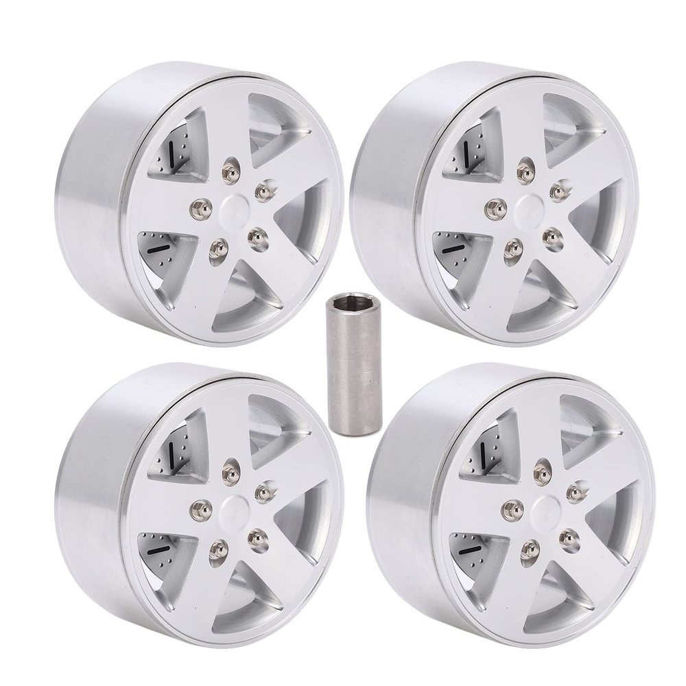 4pcs 2.2 Inches Metal Wheel Rims Hub with Brake Disc, Aluminum Alloy Wheel Hub for 1/10 RC Car, Compatible with Axial SCX10 90046 SCX10 III - 4 Wraith Capra