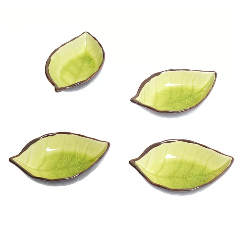 lstyty Montessori Leaf-Shaped Ceramic Dishes, Ice Crack Glaze Leaf Bowls, Small Serving Dishes Practical Life Activities (4PCS)