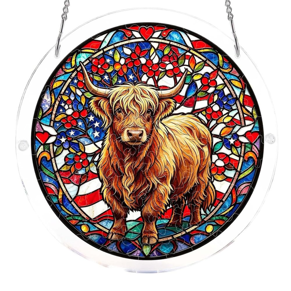Animal Acrylic Jigsaw Puzzle Suncatcher Window Hanging Crafts Window Suncatcher Acrylic Puzzle for Living Room Bedroom Summer Home Balcony Decor (Cow B, S)