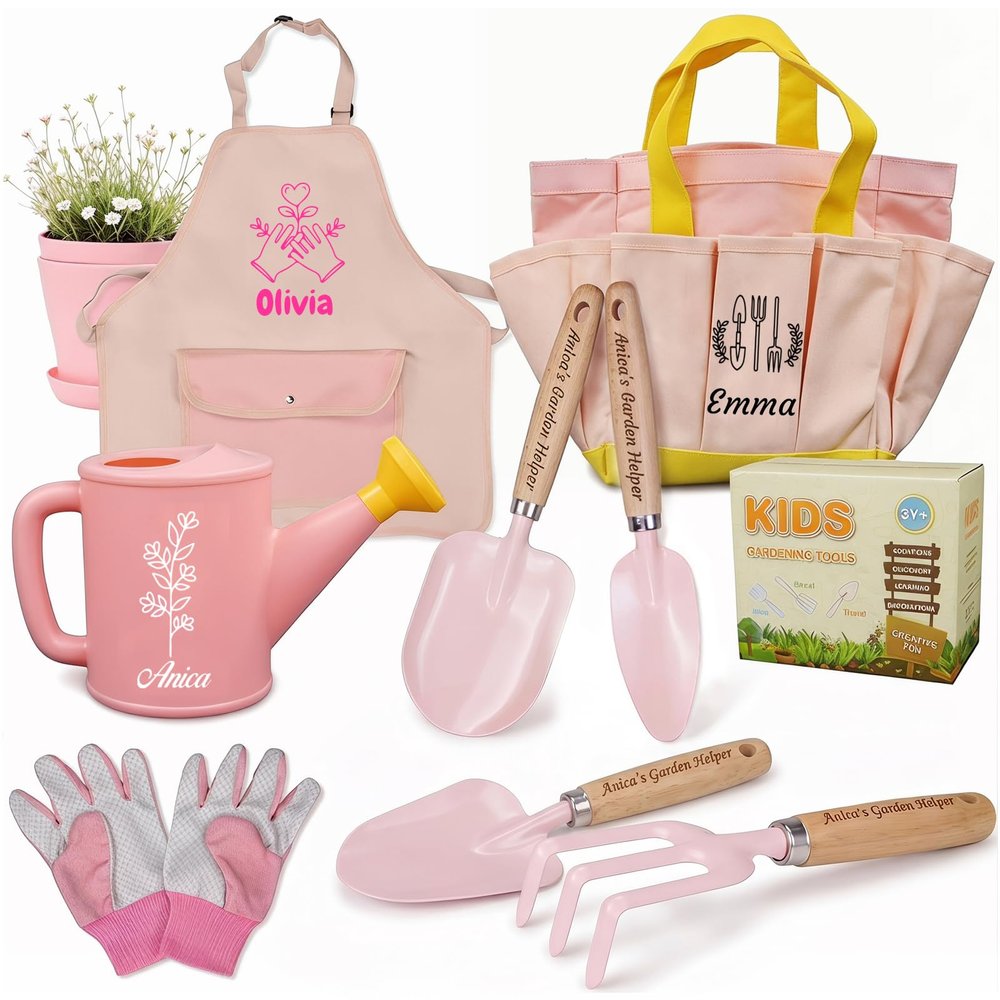 UIDMEN Personalized Kids Gardening Set, Custom Gardening Tools Kit for Kids and Toddler, Gardening Gifts for Kids, Outdoor Hand Tools, Birthday Gifts for Little Gardener, Christmas, Children's Day