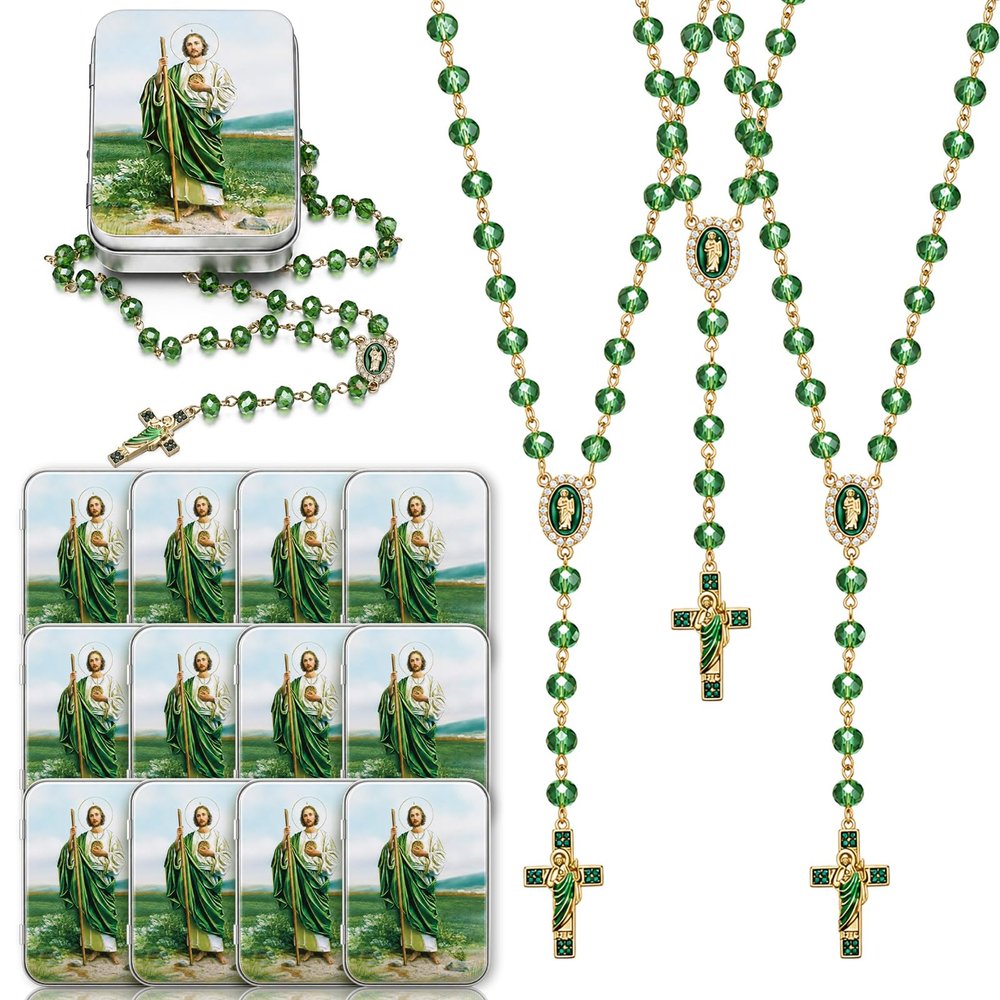 Tondiamo 12 Set St. Jude Green Rosary Bulk Catholic Beads Rosary Necklace