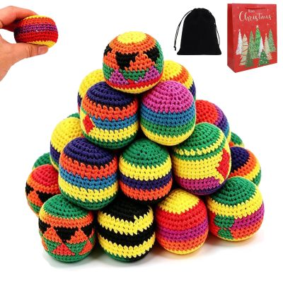 Hand-Made Knitted Footbag Sack,2026 New Knitted Hacky Bag Set,Colorful Crochet Footbags for Adults,Colorful Juggling Footbag for Beginners,for Outdoor Party Game,Boost Coordination & Fun (24PC)