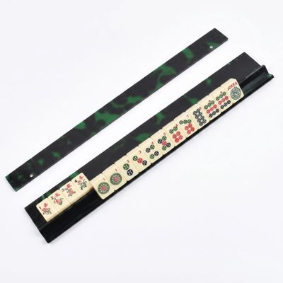 1PCS Mahjong Racks with Pushers, Wavy Edge Design & Magnetic Closure, 17.5 Inch Acrylic Green Tortoiseshell Pattern for American Mahjong Tiles