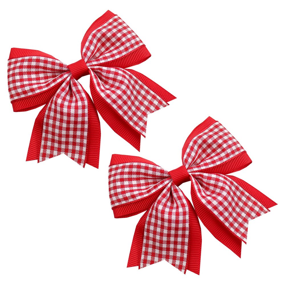 JOYFUNFABU 2PCS 3" Red Gingham Hair Bows for Girls, Classic Plaid Clips