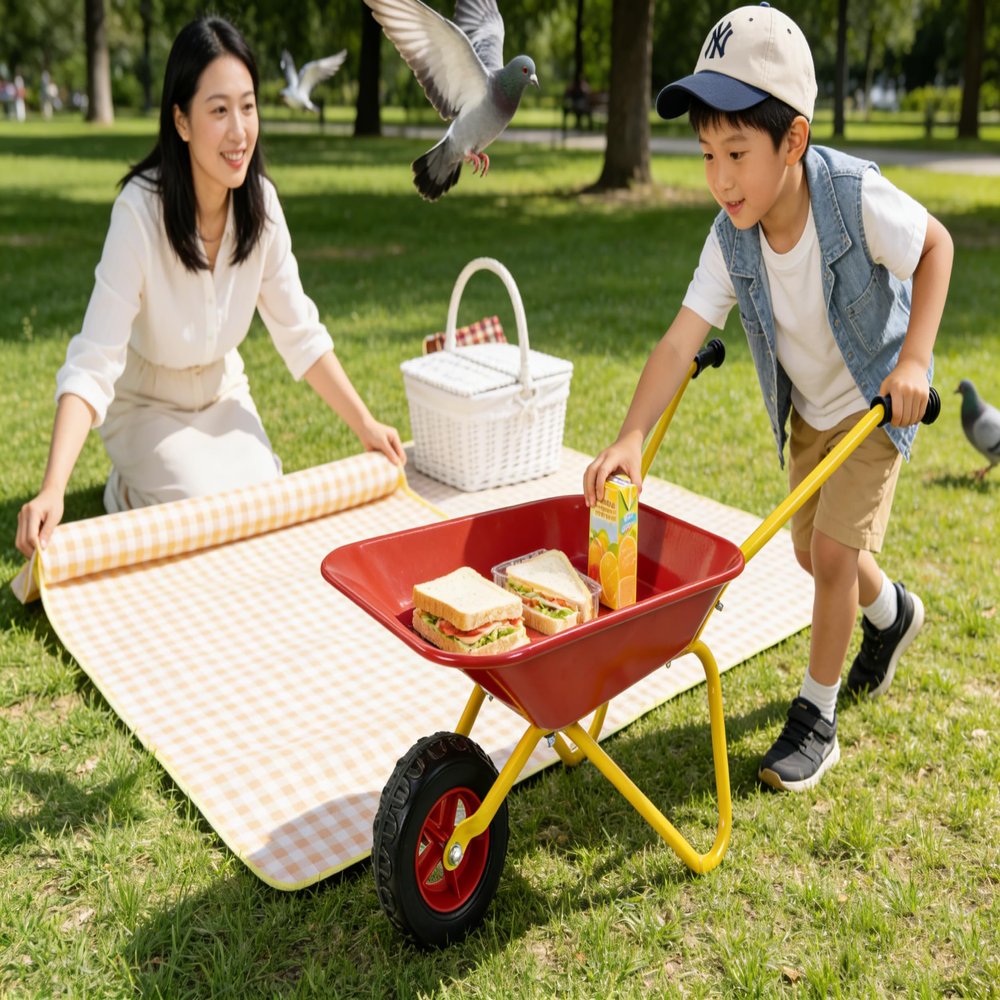 Toy Wagon Cart for Boys and Girls, 33LB Capacity, Lightweight Metal Handcart for Sand, Garden, Yard Play and Storage Durable Red Tray with Yellow Frame