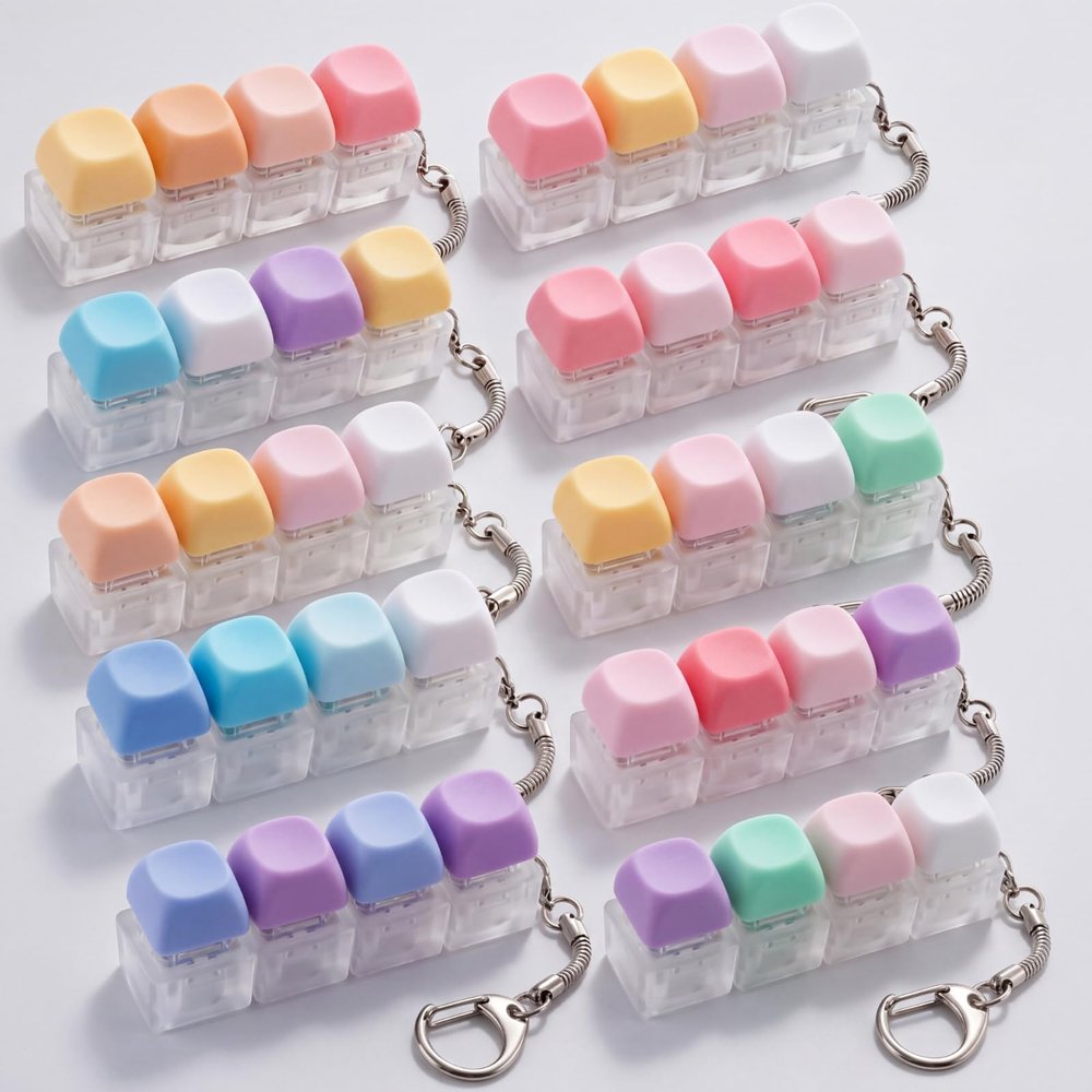 Teyva Daily 10 Pcs Colorful Keyboard Fidget Clicker Keychain, 4-in-1
