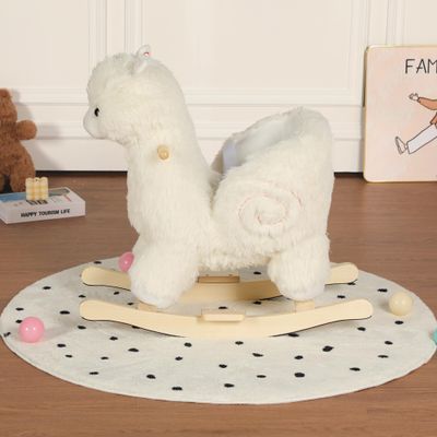 Gecheer Kids Rocking Horse Toy with Lullaby Sound, Soft Plush Alpaca Design, Safety Belt & Hand Puppets for Toddlers 1-3 Years, White, CPC Certified