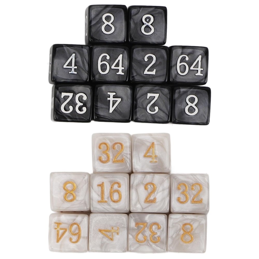 Omquot 20 Piece Numbered Dice Set Made of Pearl White and Black Plastic, Durable, Lightweight Multiplier Design for Onboard Math Teaching