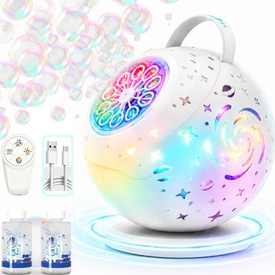 Rechargeable Bubble Machine with Remote Control, Auto 90 & 360 Rotation, 7-Color RGB Lights, 35000+ Massive Bubbles Per Minute, 75Min, for Kids Toddlers Birthday Parties Easter Outdoor Wedding