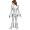JEYPINMI Kids Shiny Metallic One Piece Jumpsuit Long Flare Sleeve Retro Dance Outfit Hippie Star Dress-up Wear Silver 8 Years view 2