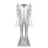 JEYPINMI Kids Shiny Metallic One Piece Jumpsuit Long Flare Sleeve Retro Dance Outfit Hippie Star Dress-up Wear Silver 8 Years view 3